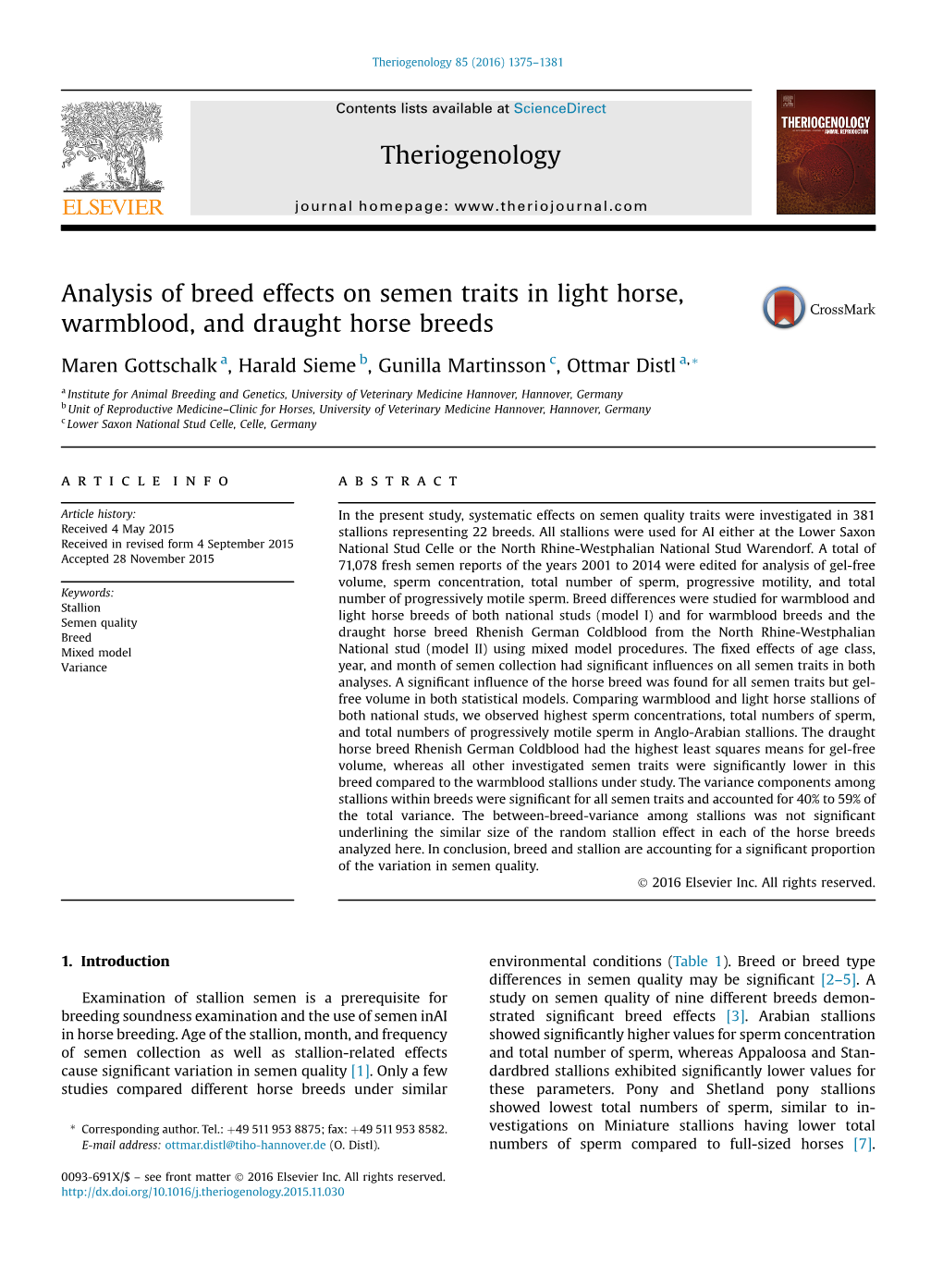 Analysis of Breed Effects on Semen Traits in Light Horse, Warmblood, and Draught Horse Breeds