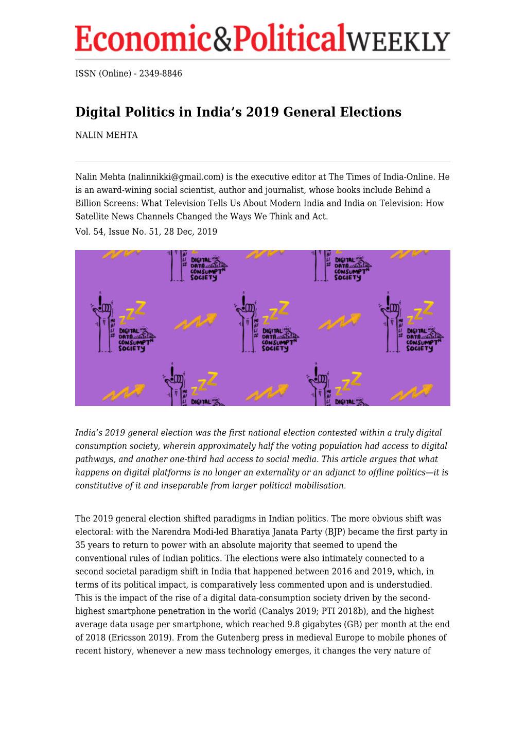 Digital Politics in India's 2019 General Elections