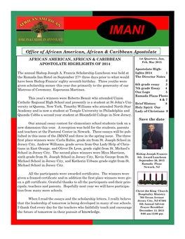 Newsletter Is Presently Published by the NBCC As the African American Catholic Tribune Newsletter