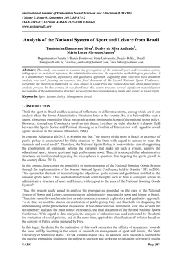 Analysis of the National System of Sport and Leisure from Brazil