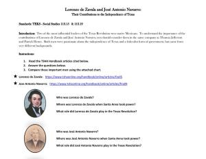 Lorenzo De Zavala and José Antonio Navarro: Their Contributions to the Independence of Texas