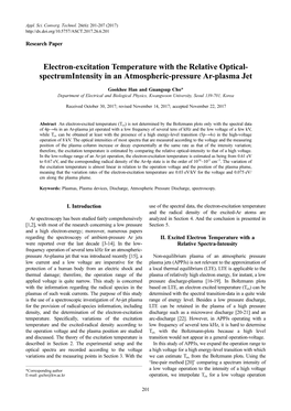 Electron-Excitation Temperature with the Relative Optical- Spectrumintensity in an Atmospheric-Pressure Ar-Plasma Jet