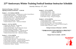25Th Anniversary Winter Training Festival Seminar Instructor Schedule
