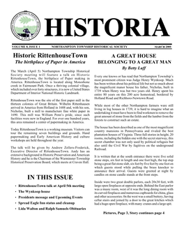 Historic Rittenhousetown in THIS ISSUE