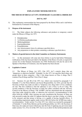 The Misuse of Drugs Act 1971 (Temporary Class Drug) Order 2015