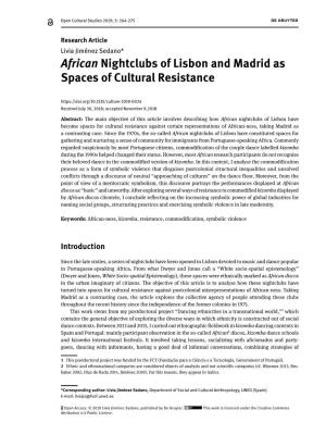 African Nightclubs of Lisbon and Madrid As Spaces of Cultural Resistance