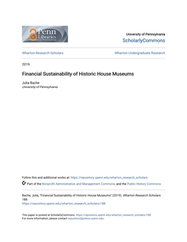 Financial Sustainability of Historic House Museums