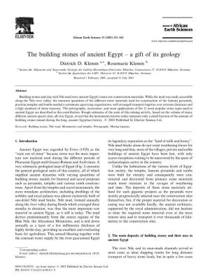 The Building Stones of Ancient Egypt – a Gift of Its Geology Dietrich D