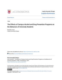 The Effects of Campus Alcohol and Drug Prevention Programs on the Behaviors of University Students