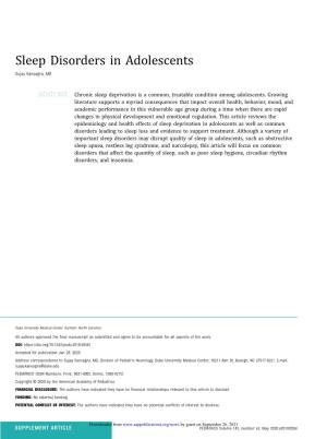 Sleep Disorders in Adolescents Sujay Kansagra, MD