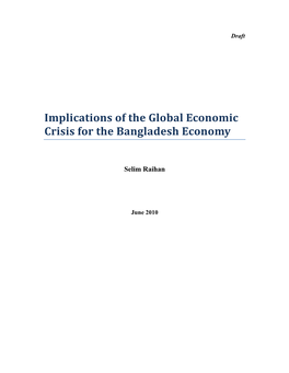 Implications of the Global Economic Crisis for the Bangladesh Economy