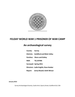 FELDAY WORLD WAR 1 PRISONER of WAR CAMP an Archaeological