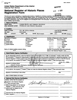 National Register of Historic Places AUG 81988 Registration Form NATIONA