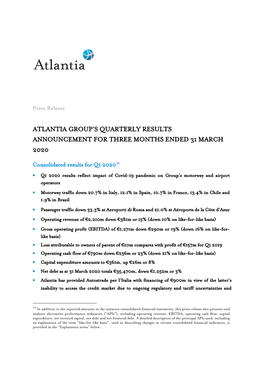 Atlantia Group's Quarterly Results