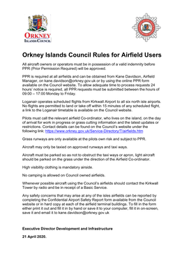 Orkney Islands Council Rules for Airfield Users