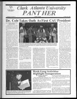 Clark Atlanta University Clark Atlanta University PANTHER Volume I, Number 1 Atlanta, Georgia October 20, 1989 Dr