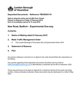 New Road, Bedfont – Experimental One-Way
