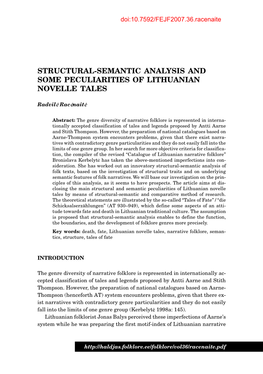 Structural-Semantic Analysis and Some Peculiarities of Lithuanian Novelle Tales