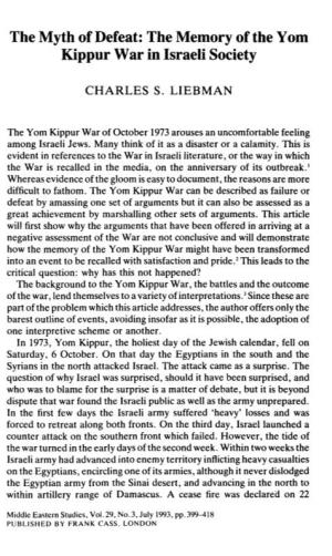 The Memory of the Yom Kippur War in Israeli Society