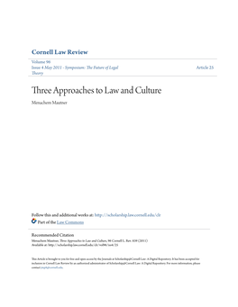 Three Approaches to Law and Culture Menachem Mautner