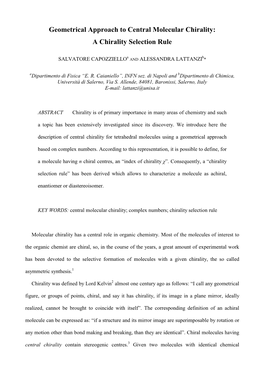 Geometrical Approach to Central Molecular Chirality: a Chirality Selection Rule