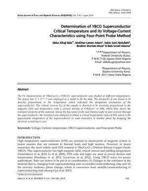 Determination of YBCO Superconductor Critical Temperature and Its Voltage-Current Characteristics Using Four-Point Probe Method