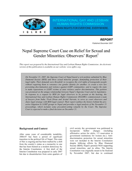 Nepal Supreme Court Case on Relief for Sexual and 1 Gender Minorities: Observers’ Report