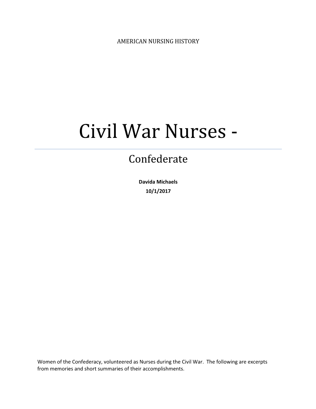 Civil War Nurses - Confederate