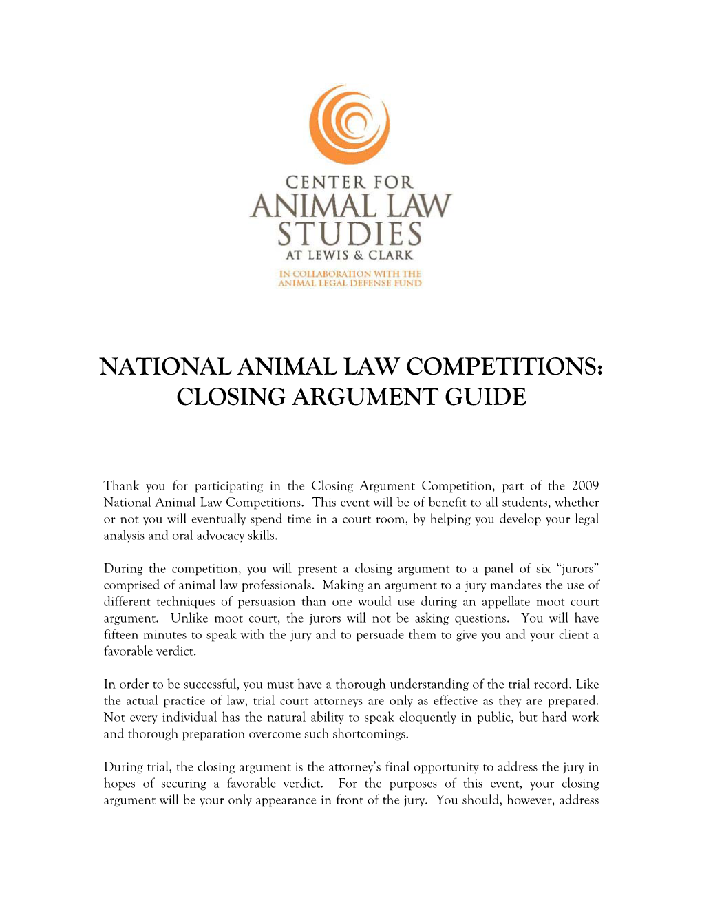 National Animal Law Competitions: Closing Argument Guide