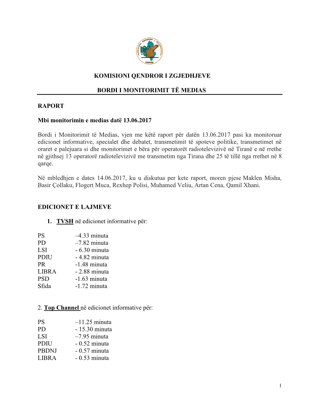 Mbi Monitorimin E Medias Datë 13.06.2017