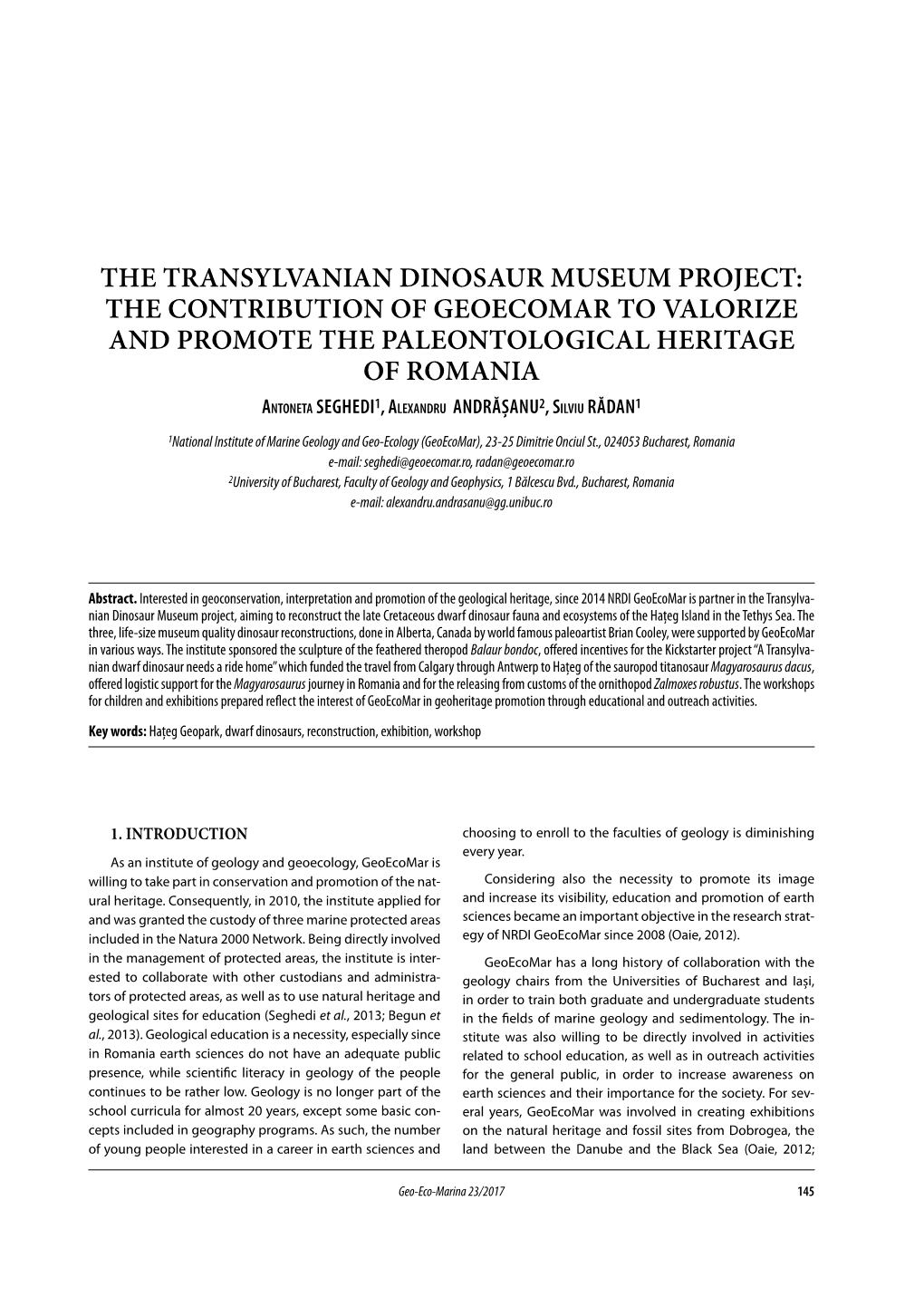 The Transylvanian Dinosaur Museum Project