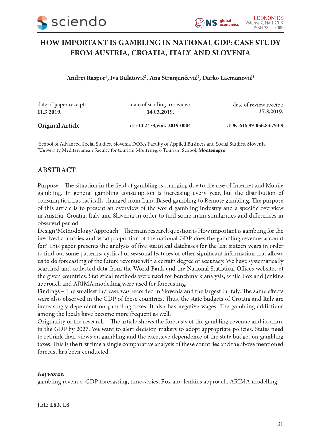 How Important Is Gambling in National Gdp: Case Study from Austria, Croatia, Italy and Slovenia