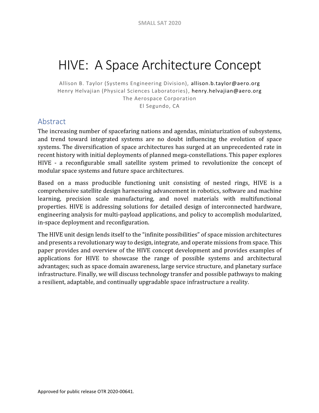 HIVE: a Space Architecture Concept