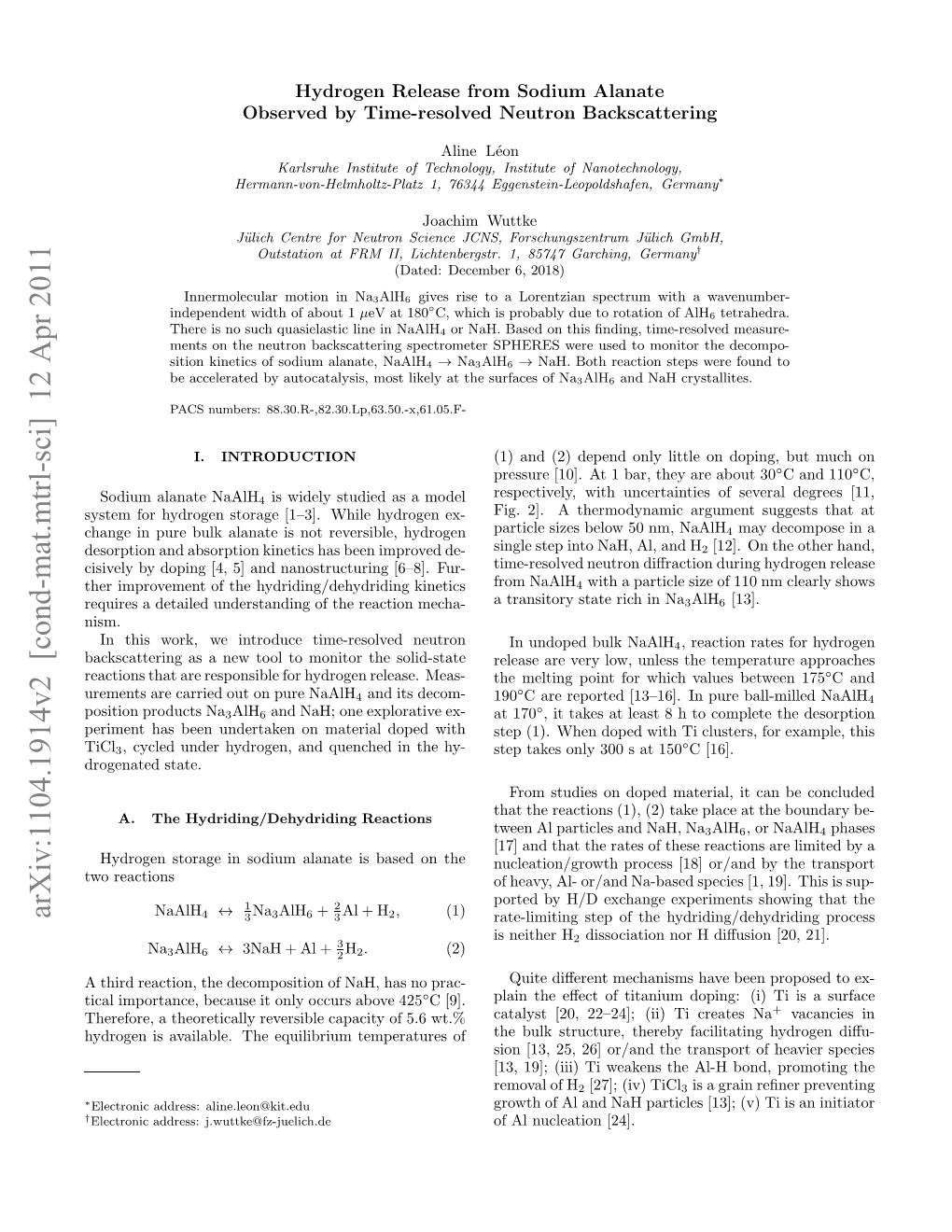 Hydrogen Release from Sodium Alanate Observed by Time-Resolved