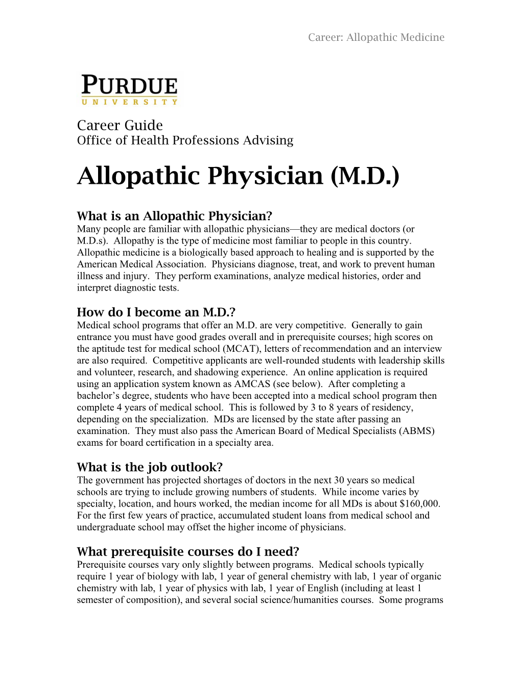 Allopathic Physician (M.D.)