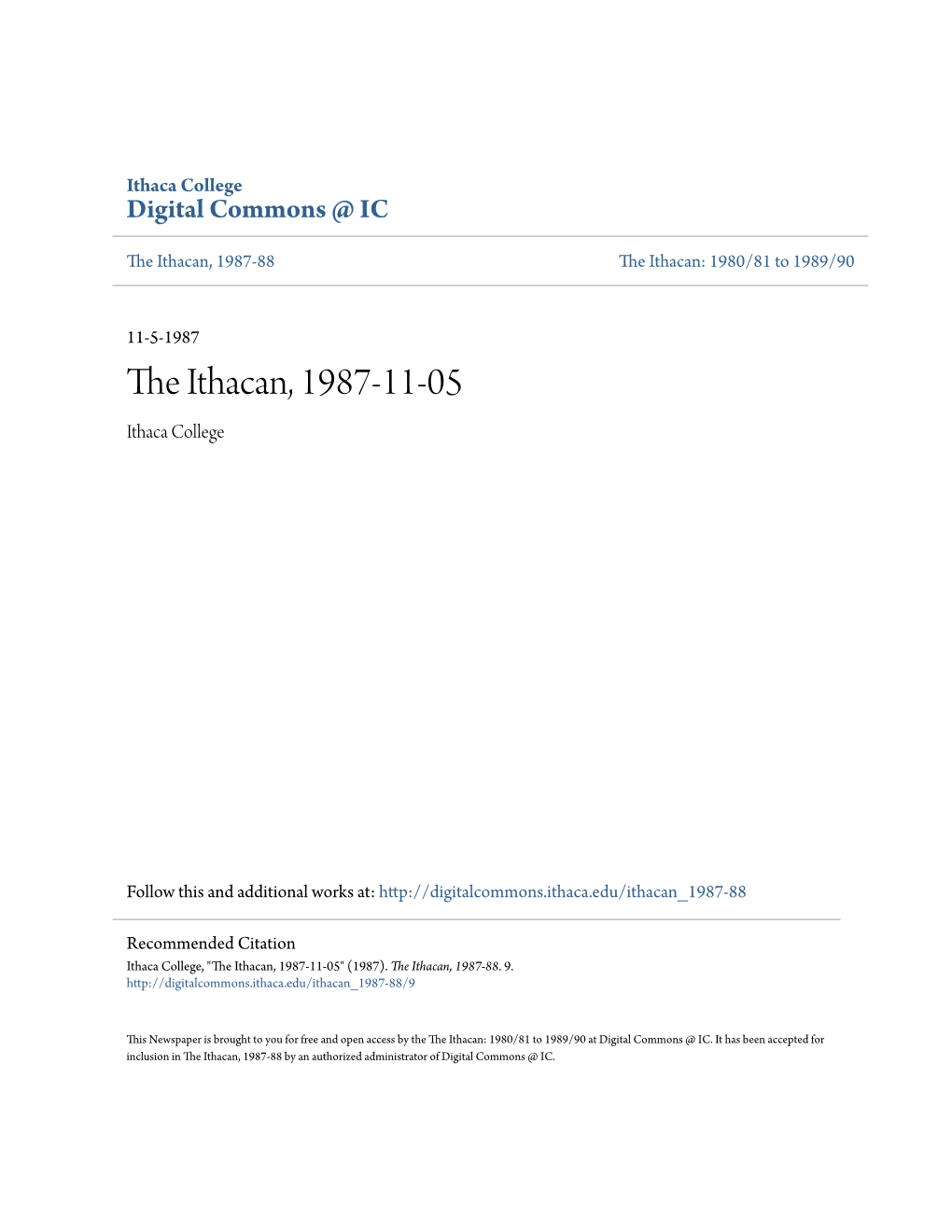 The Ithacan, 1987-11-05