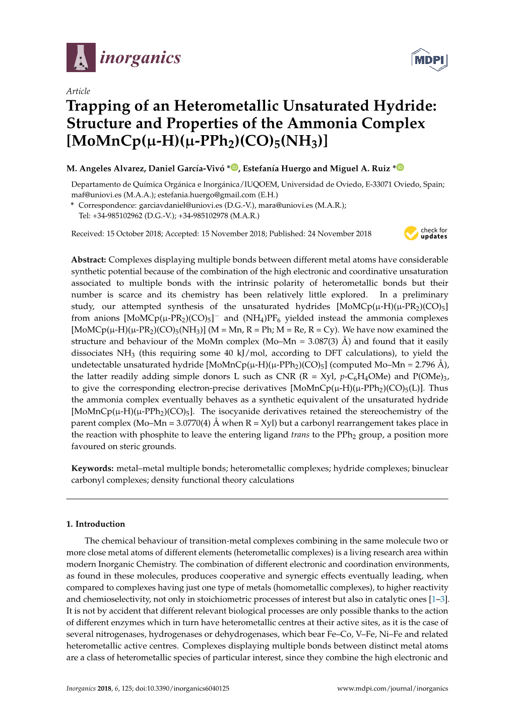 Trapping of an Heterometallic Unsaturated Hydride: Structure and Properties of the Ammonia Complex [Momncp(Μ-H)(Μ-Pph2)(CO)5(NH3)]