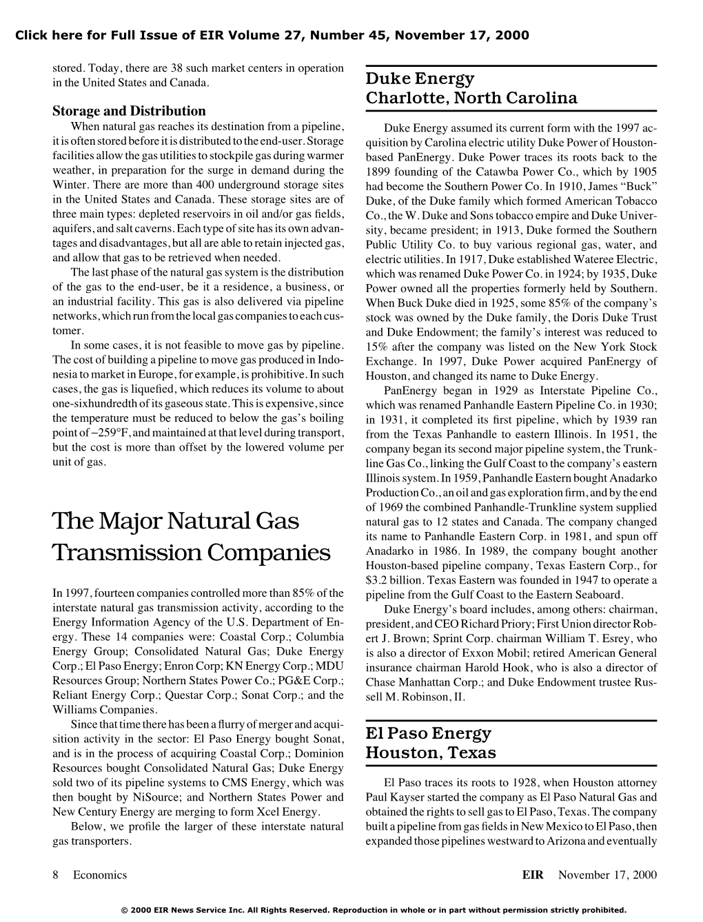 The Major Natural Gas Transmission Companies