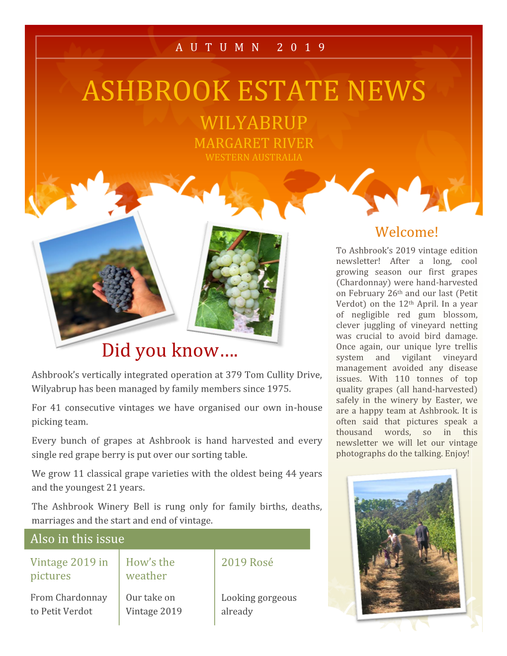 Autumn 2019 Ashbrook Estate News Wilyabrup Margaret River Western Australia