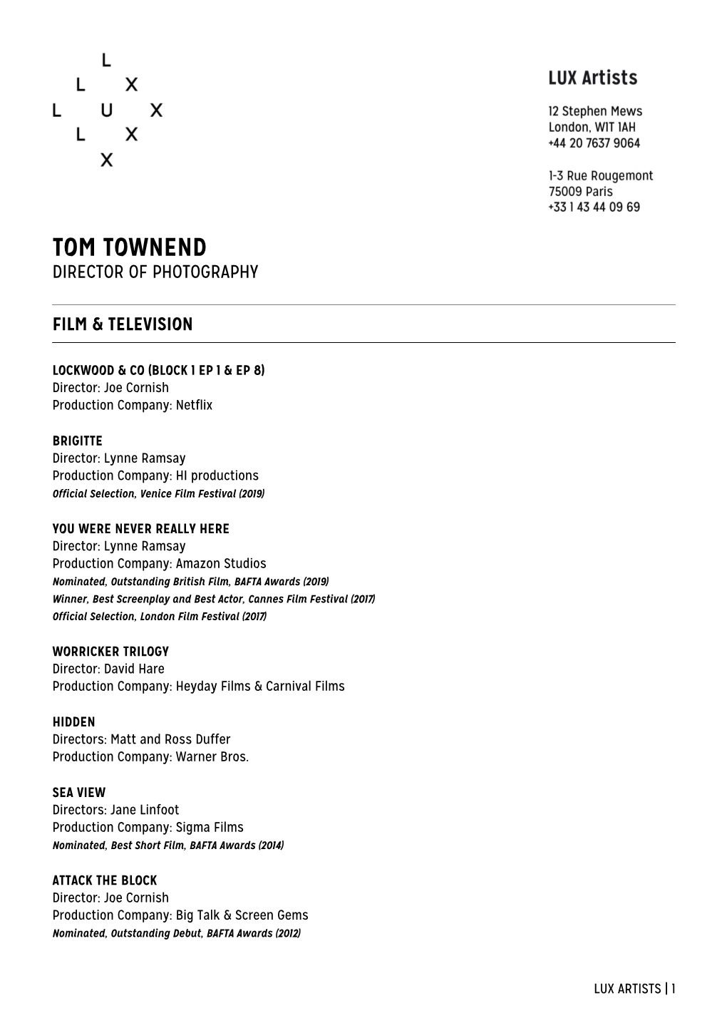 Tom Townend Director of Photography