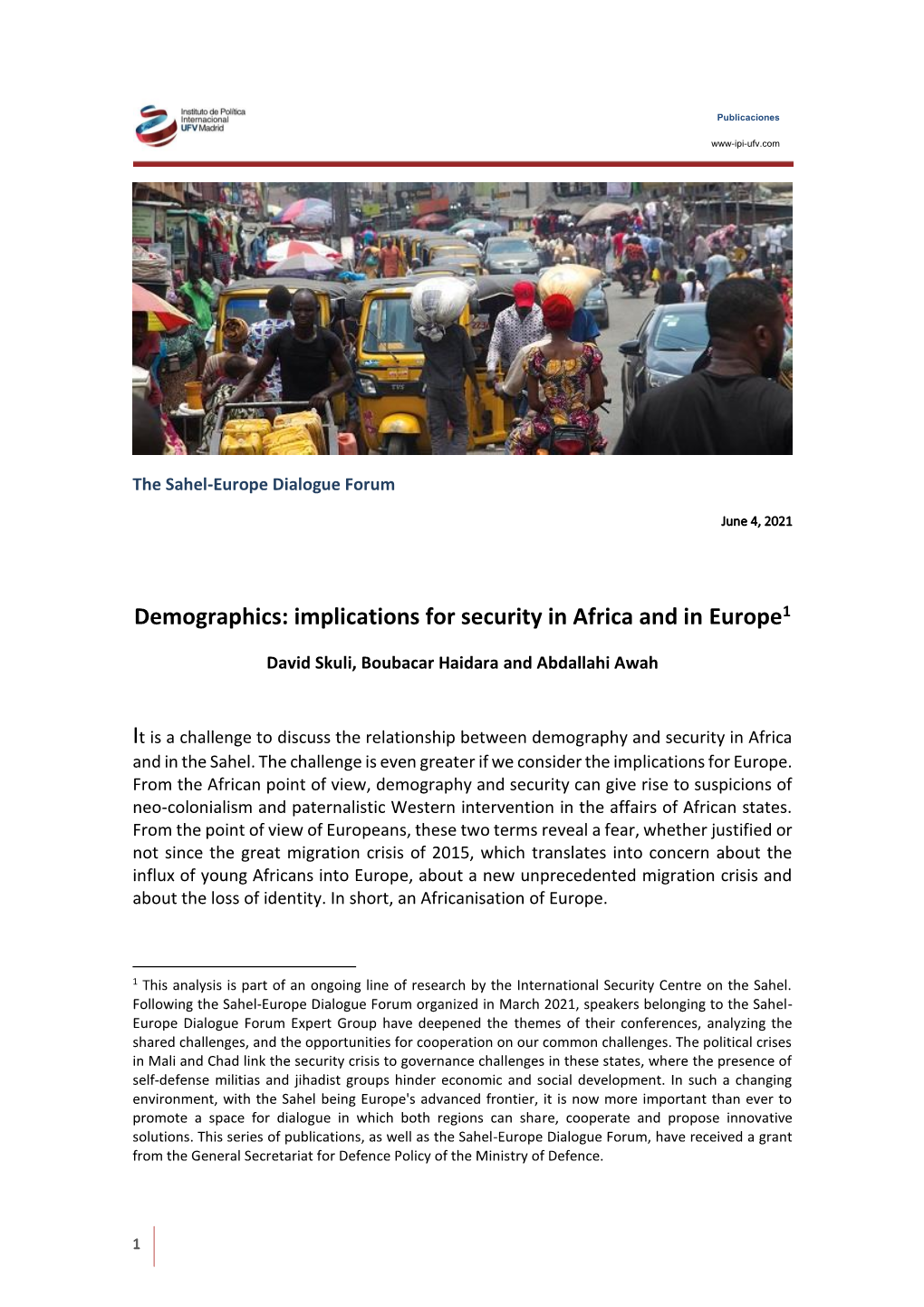 Demographics: Implications for Security in Africa and in Europe1