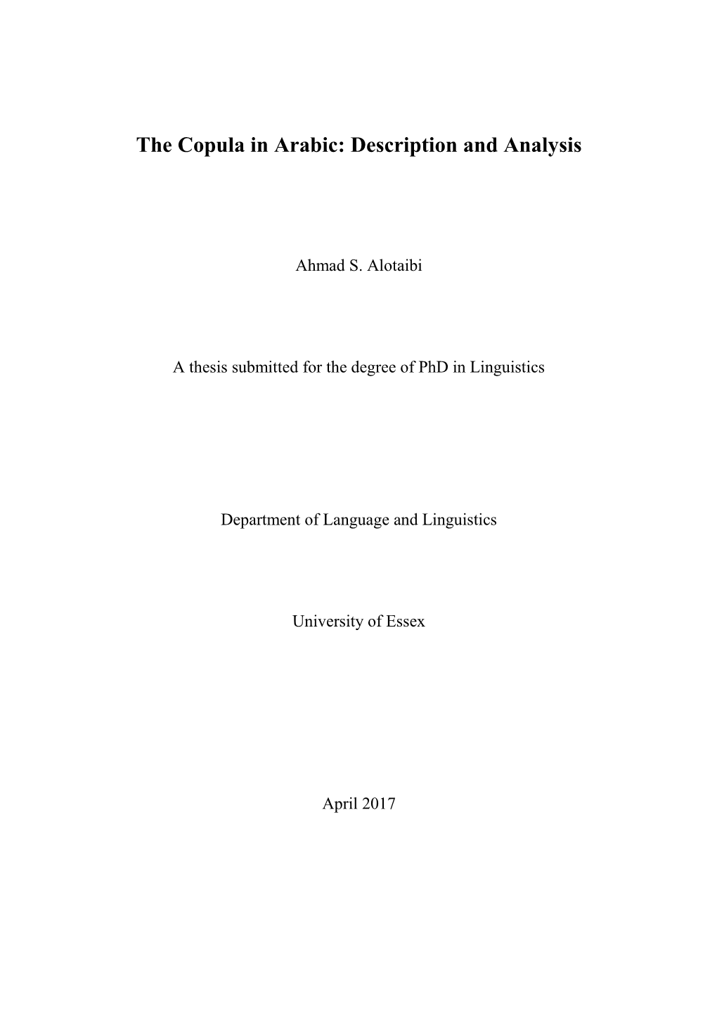 The Copula in Arabic: Description and Analysis