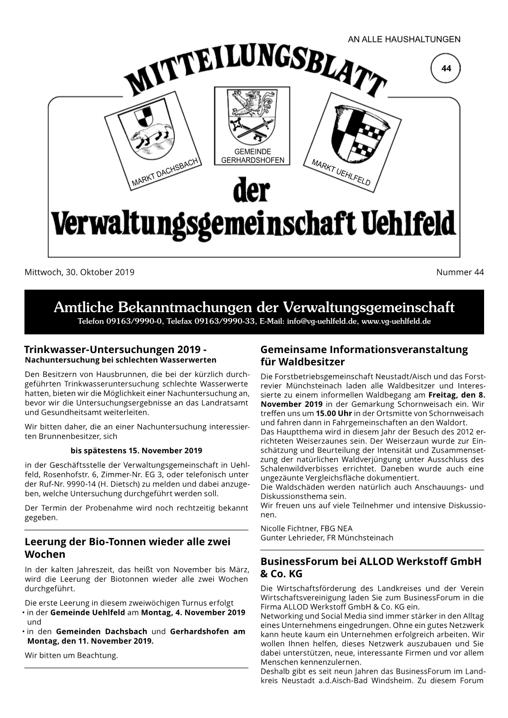 Mitteilungsblatt KW 44 2019