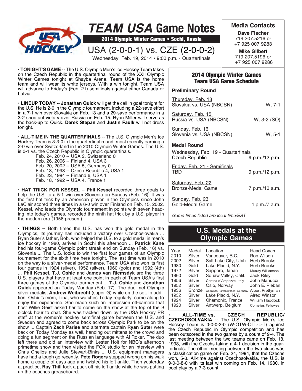 Team USA Game Notes Vs