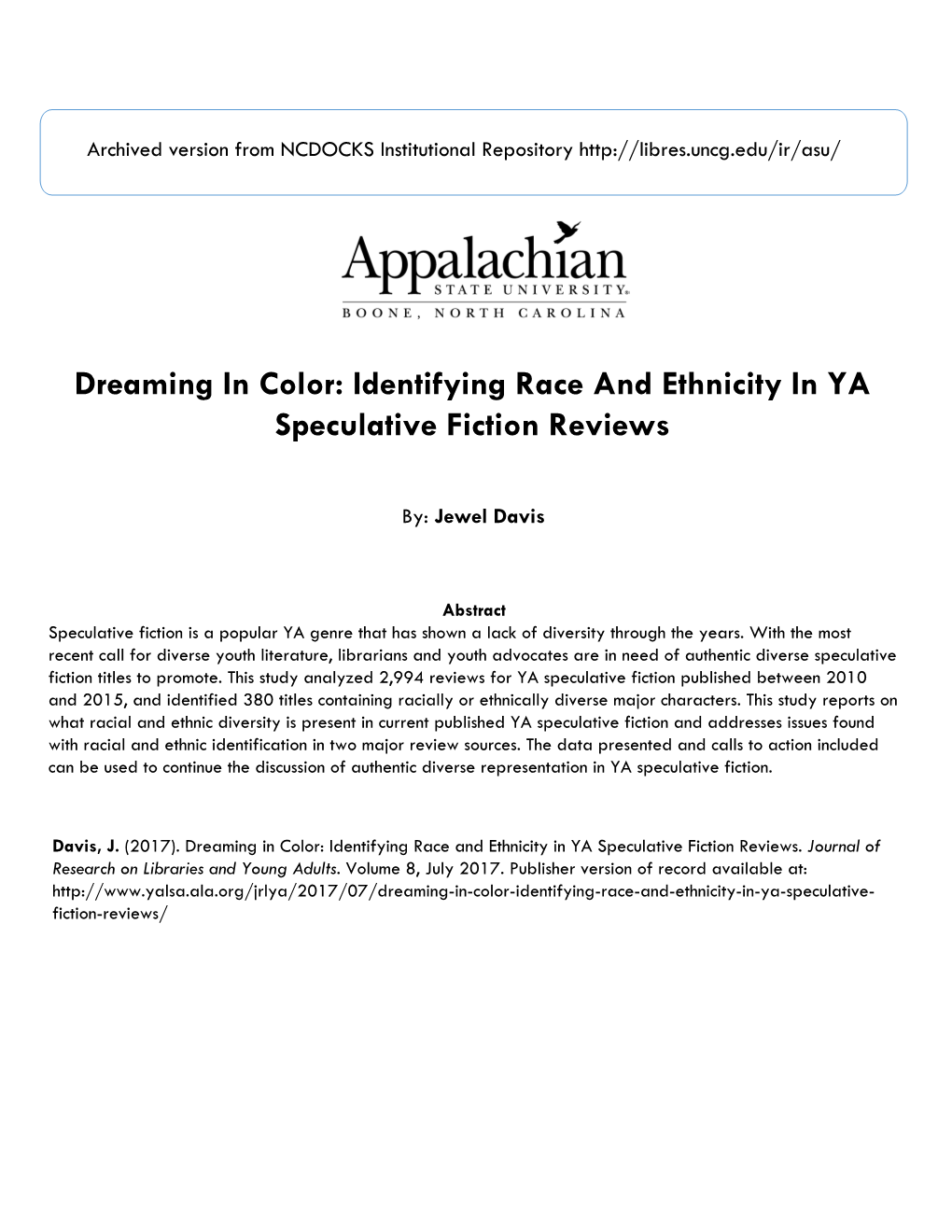 Dreaming in Color: Identifying Race and Ethnicity in YA Speculative Fiction Reviews