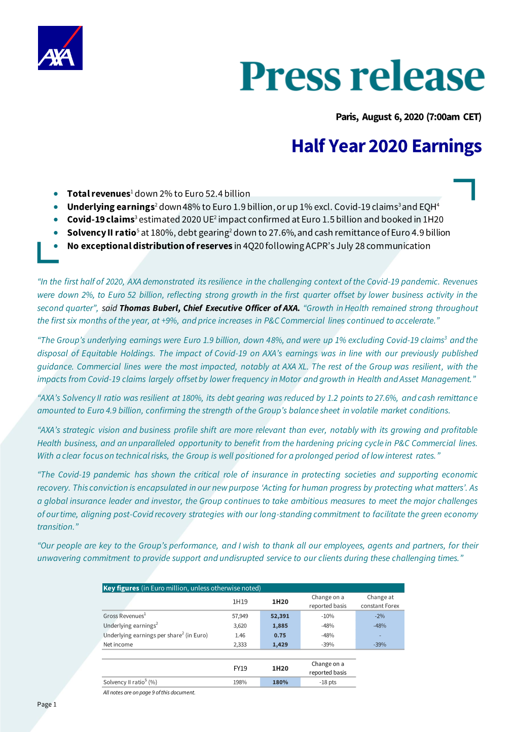 AXA Demonstrated Its Resilience in the Challenging Context of the Covid-19 Pandemic