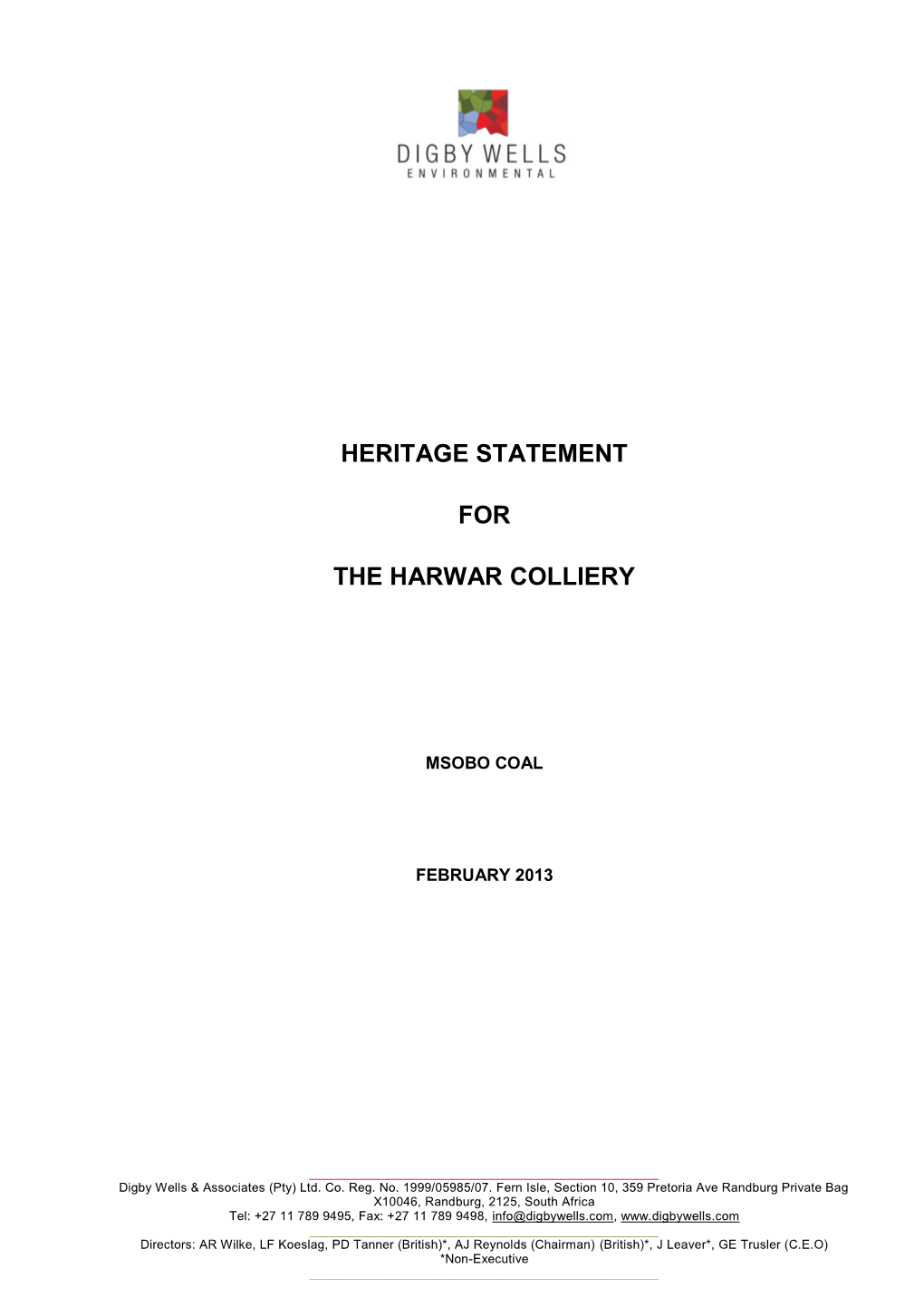 Heritage Statement for the Harwar Colliery