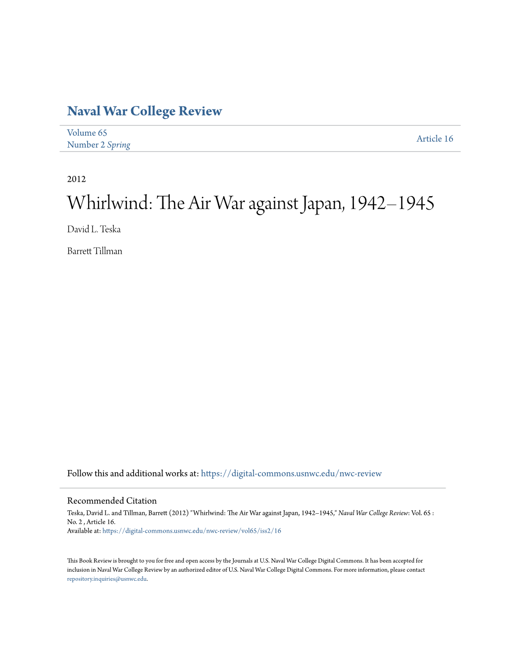 The Air War Against Japan, 1942–1945 David L