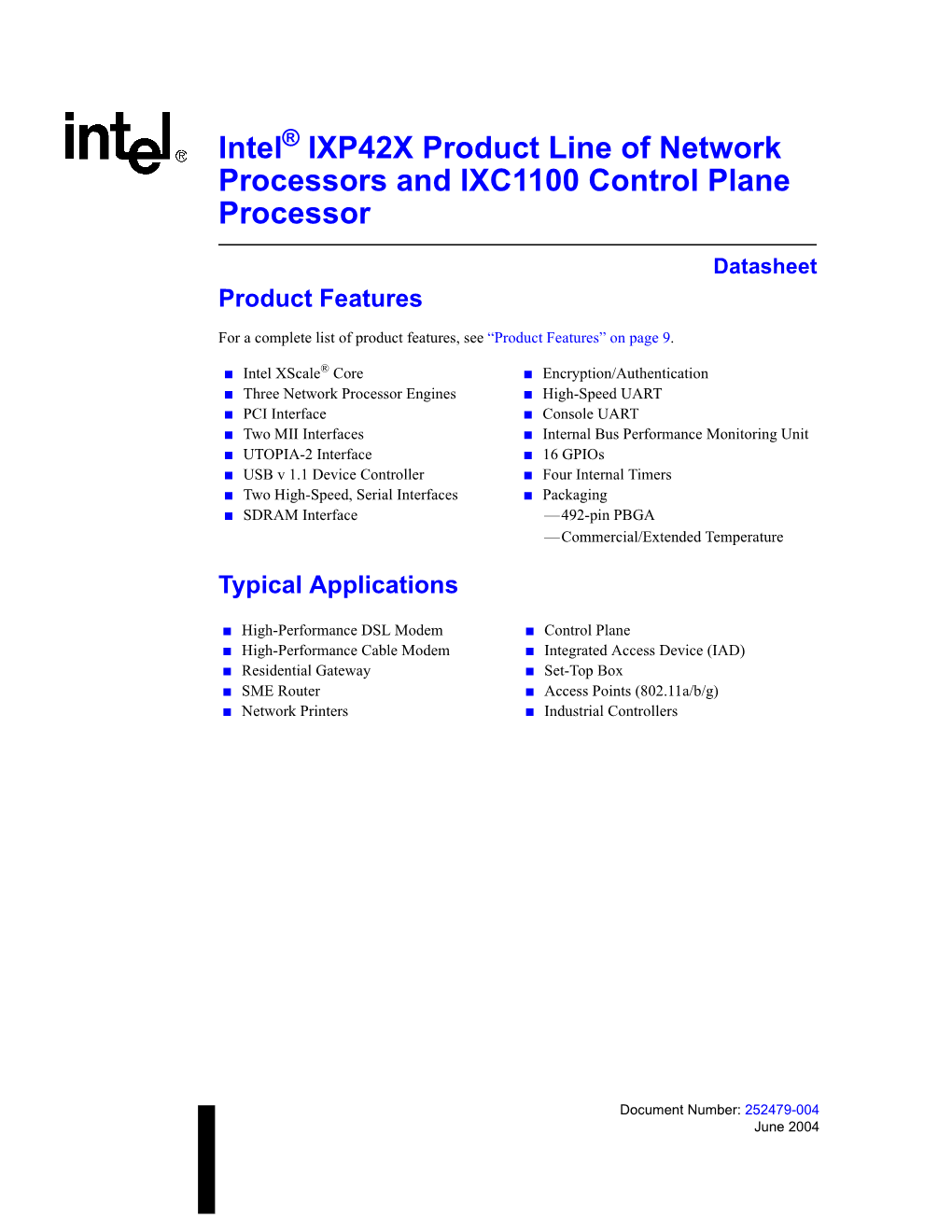 Datasheet Product Features