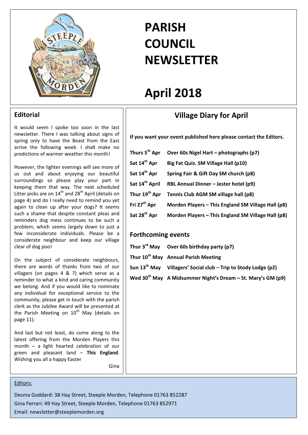 PARISH COUNCIL NEWSLETTER April 2018